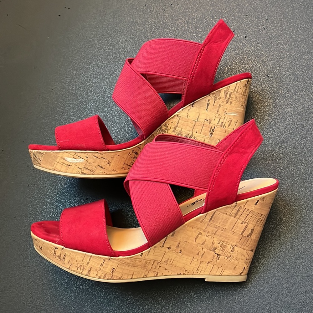 Strappy Red Wedge Sandal - Size 6